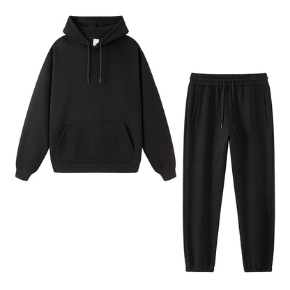 Tilani Men's Clothing European and American Trendy Brand High Quality 350g Fleece-Lined Thick Men's and Women's Hooded Sweatshirt and Sweatpants Pure Color Suit