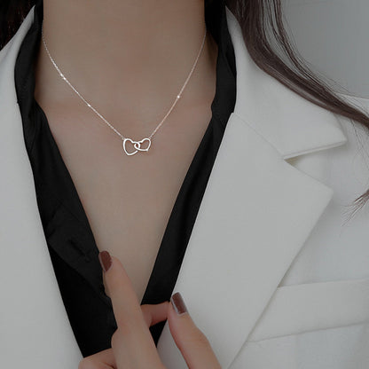 Japanese and Korean Style Ins Cold Style Metal Alloy Peach Heart Double Heart Necklace Women's Ring-Link Small Love Necklace