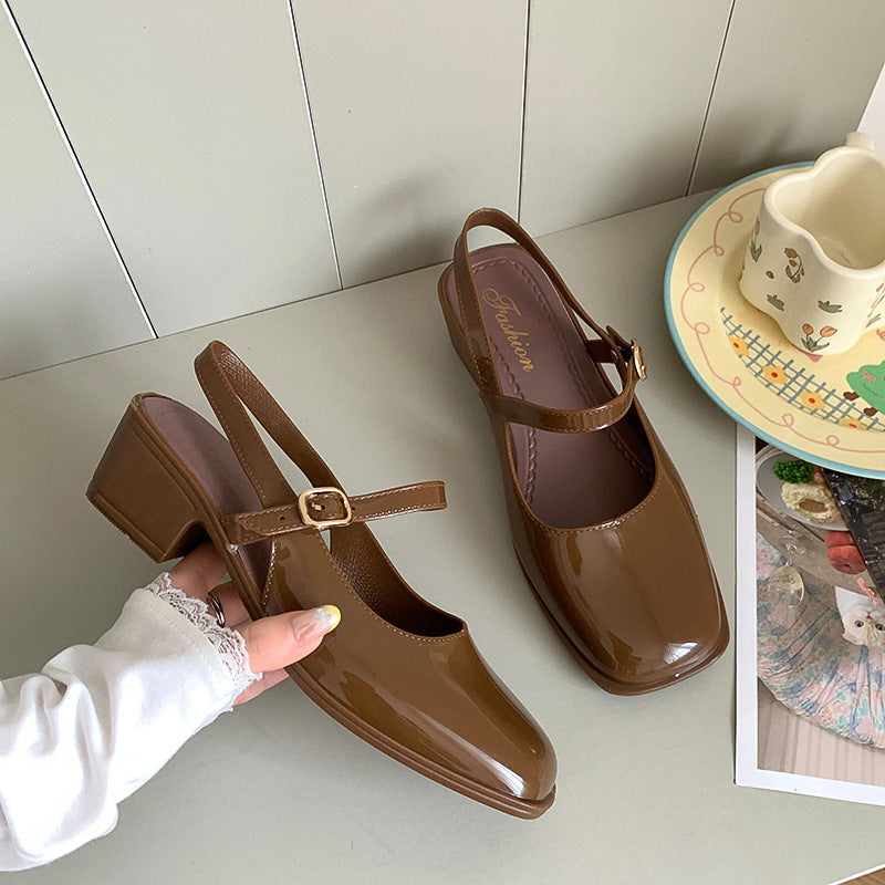 Cross-border Square Thick Heeled Baotou Sandals Women's 2025 Foreign Trade New Summer Fashion Women's Shoes Mary Jane Shallow Mouth Shoes