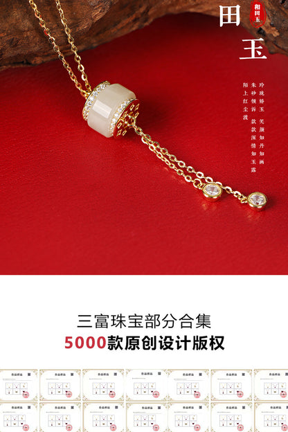 Source Factory S925 Sterling Silver Necklace Hetian Jade Passepartout Small Waist Tassel Pendant Summer Light Luxury Niche Accessories