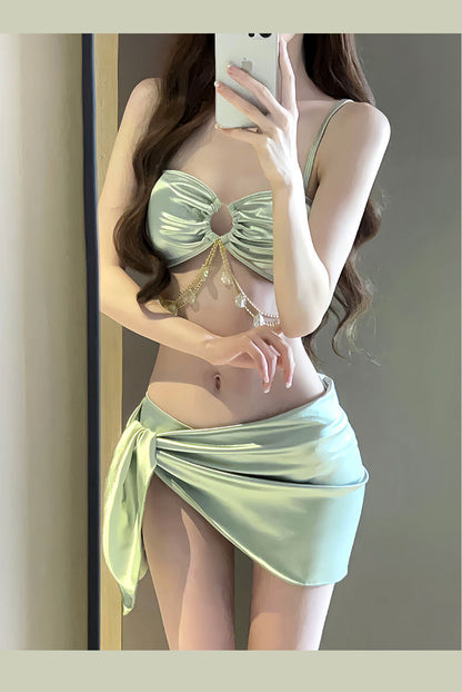 One-Piece Swimsuit Women's Summer Three-Piece Sexy 2025 New Push-Up Slimming Look Vacation High-End Bikini Hot Spring Bathing