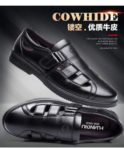 Leather cowhide special clearance shoes hollow leather sandals men's casual hole shoes middle-aged business dad shoes