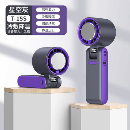 Cross-border new T15S handheld refrigeration ice fan usb high-speed turbo violence fan folding neck fan