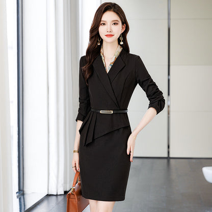 French Hepburn Style Small Black Dress High Sense High Cold Royal Sister Fried Street Small Fragrance Style Pleated Professional Suit dress Summer