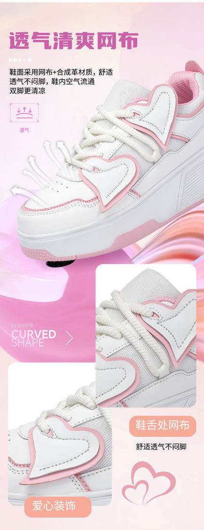 Teenagers Roller Skating Shoes for Girls and Students with Brake Button Pulley Sports Shoes That Can Walk and Glide