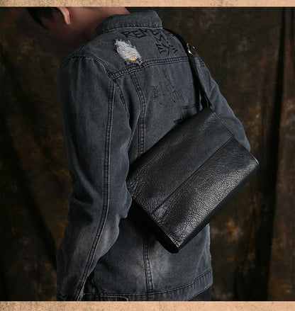 Ancient Trendy Guest Genuine Leather Men's Bag Single Shoulder Crossbody Bag Handmade Cowhide Backpack Simple Small Bag Crazy Horse Leather Men's Bag