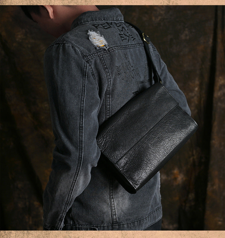 Ancient Trendy Guest Genuine Leather Men's Bag Single Shoulder Crossbody Bag Handmade Cowhide Backpack Simple Small Bag Crazy Horse Leather Men's Bag