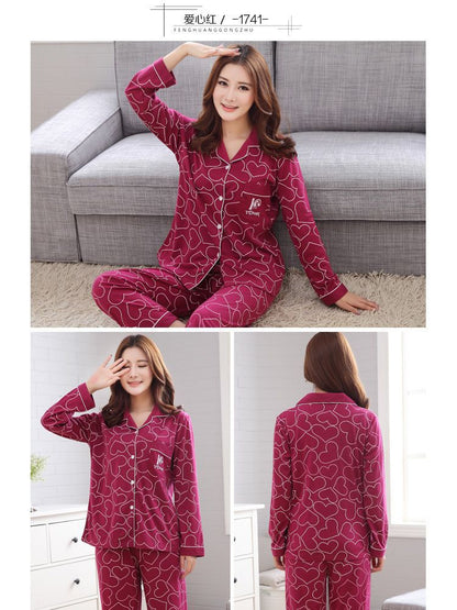 Autumn and Winter Women's 100 Pure Cotton Pajamas Women's Loose Cardigan for Middle-aged and Elderly Mothers Spring and Autumn Long-sleeved Casual Home Clothes