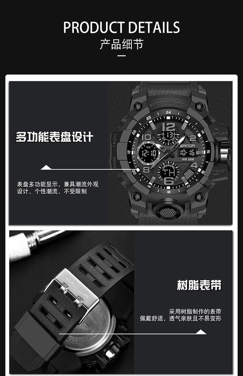 Sanda Hot-Selling Watch Korean Version Student Party Multi-Functional Waterproof Alarm Clock Electronic Watch Cool Dual Display Luminous Sports Watch by PDG ibma