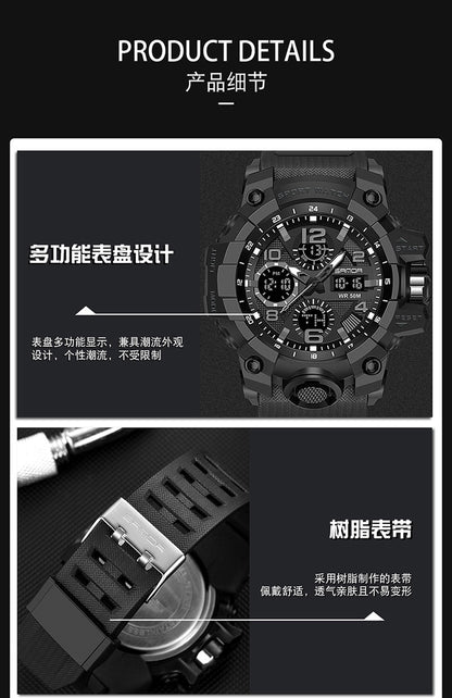 Sanda Hot-Selling Watch Korean Version Student Party Multi-Functional Waterproof Alarm Clock Electronic Watch Cool Dual Display Luminous Sports Watch by PDG ibma