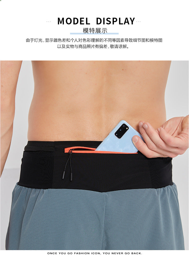 Summer Running Racing Shorts Checkered Cloth Quick-Drying Breathable Marathon Seamless Multi-Flap Pocket Pants Off-Road Fitness Casual Pants for Men