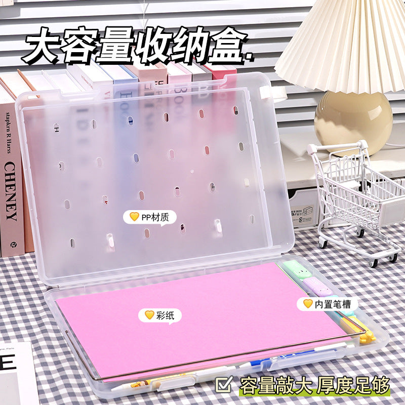 Plastic board folder file box copy writing board storage box A4 data box PP transparent office supplies finishing box