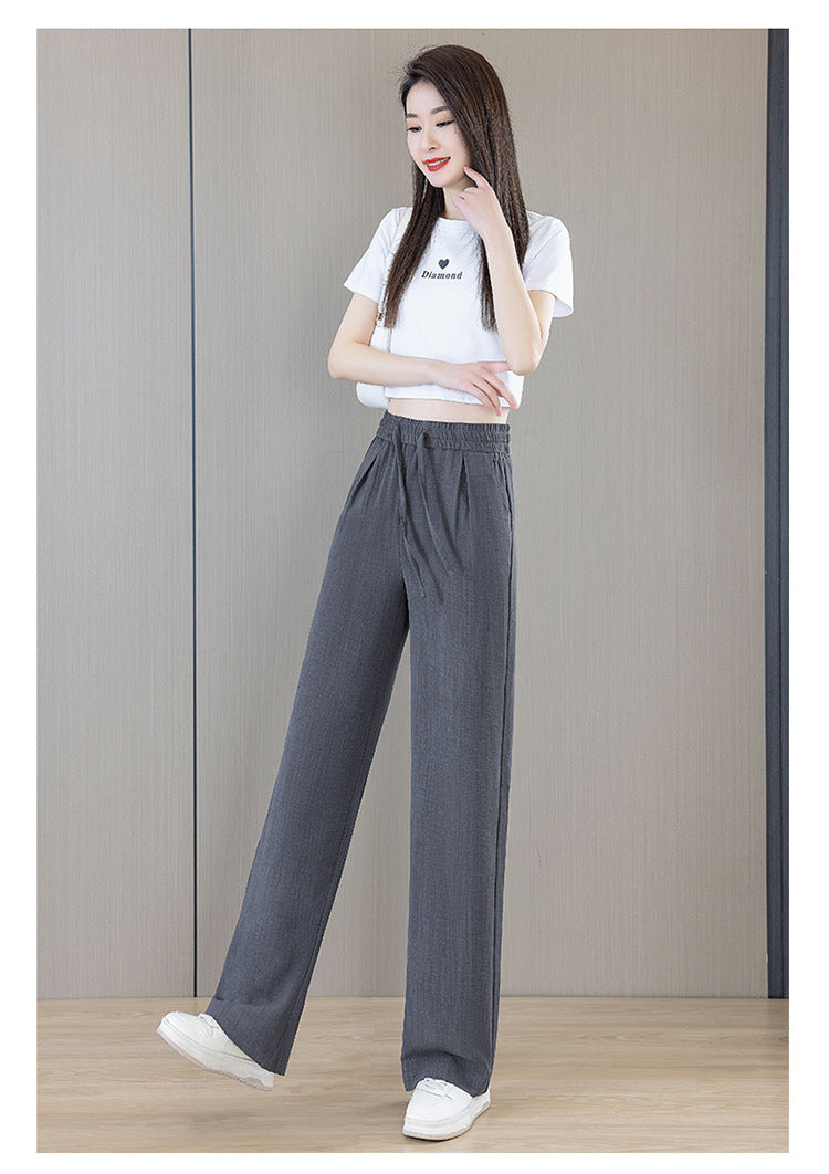 Ice Silk Thin Narrow Wide-Leg Pants for Women 2025 Summer New High-Waisted Loose Casual Slimming Drape Straight Pants