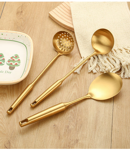 Stainless Steel High-grade Soup Leak Hot Pot Spoon Thickened Soup Spoon Golden Large Soup Spoon Titanium Plated Golden Soup Spoon Golden Spatula Spoon