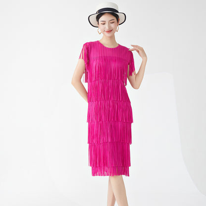 Miyake Hot Selling Dress Commuting Women's Summer Design Niche Drape Temperament Fashionable Elegant Tassel Midi Skirt