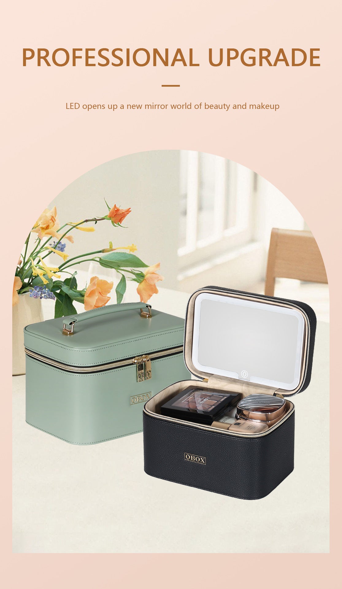 Cross-Border Led Mirror Travel Makeup Bag, Makeup Mirror, Cosmetics Portable Large-Capacity Makeup Case, Hand-Held Beauty Bag