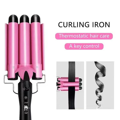 Hot sale three-tube curling iron three-rod curling iron water ripple hairdressing stick egg roll electric splint iron big wave
