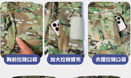 Outdoor Summer Camouflage Clothing suit Men's Wear-resistant Tear-resistant Multi-pocket Labor Protection Breathable Quick-drying Training Clothing Men's Tooling