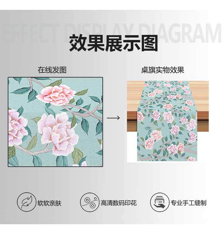 New Cross-Border Pink Flower Table Flag Printed Linen Living Room Decorative Tablecloth Home Kitchen Tablecloth Mat