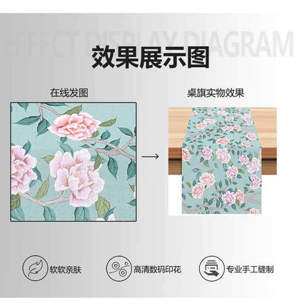 New Cross-Border Pink Flower Table Flag Printed Linen Living Room Decorative Tablecloth Home Kitchen Tablecloth Mat