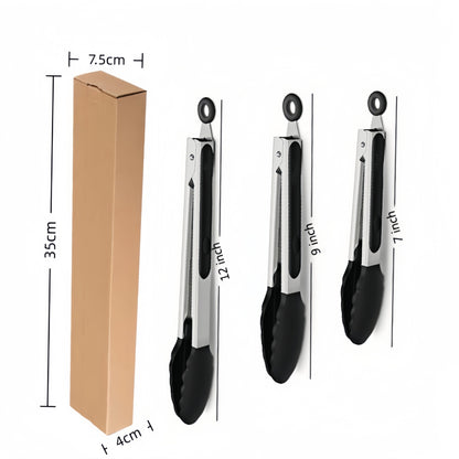 Cross-Border Black Silicone Clips, High Temperature Resistant Kitchen Food Frying Stainless Steel Fried Steak Clips, Special Food Clips for Cooking