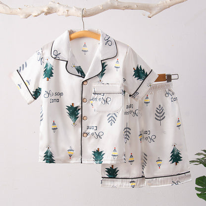 Children's Home Suit Summer Thin Boys and Girls Short-sleeved Cropped Pants Air-conditioning Suit 3-8 Children's Pajamas