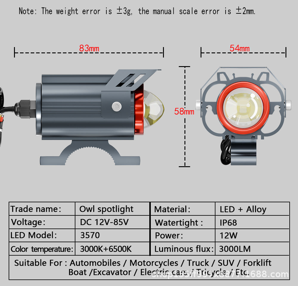 Cross-Border Motorcycle Led White and Yellow Double Low Beam Big Face Cat External Electric Vehicle Spotlight Headlight Modification