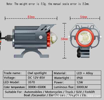 Cross-Border Motorcycle Led White and Yellow Double Low Beam Big Face Cat External Electric Vehicle Spotlight Headlight Modification