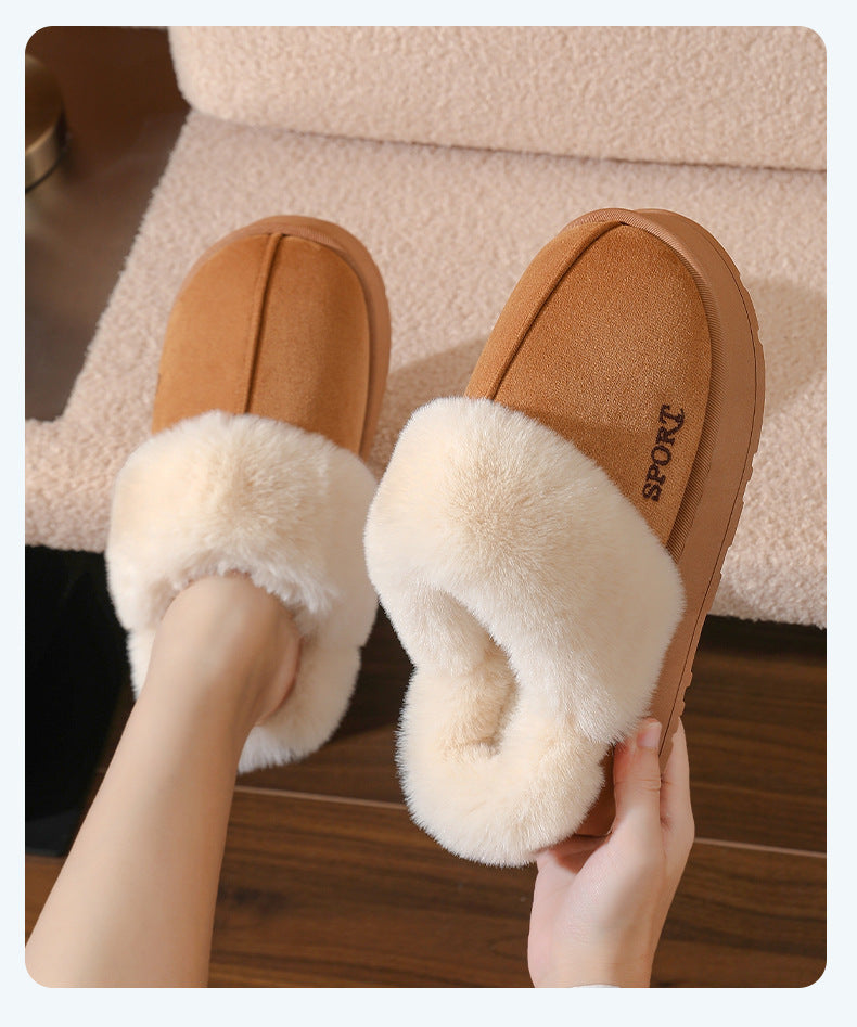 Couple's Cotton Slippers for Women, Thick-Soled, Warm, Non-Slip Home Slippers for Men, Autumn and Winter Indoor Non-Slip Soft-Soled Maternity Shoes