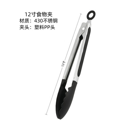 Cross-Border High-Temperature Resistant Steak Grilling Tongs 430 Stainless Steel Anti-Scalding Thickened Barbecue Tongs Kitchen Tools Food Tongs