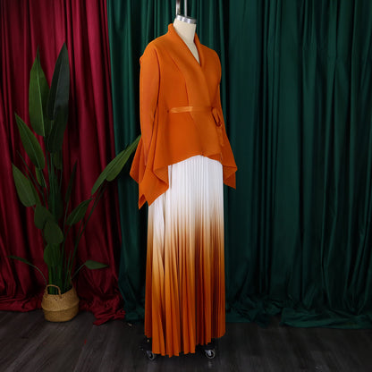 C8610 African plus size Women's Spring New Fashion Strap Bat Sleeve Top Gradient Color-changing Skirt Two-piece Set