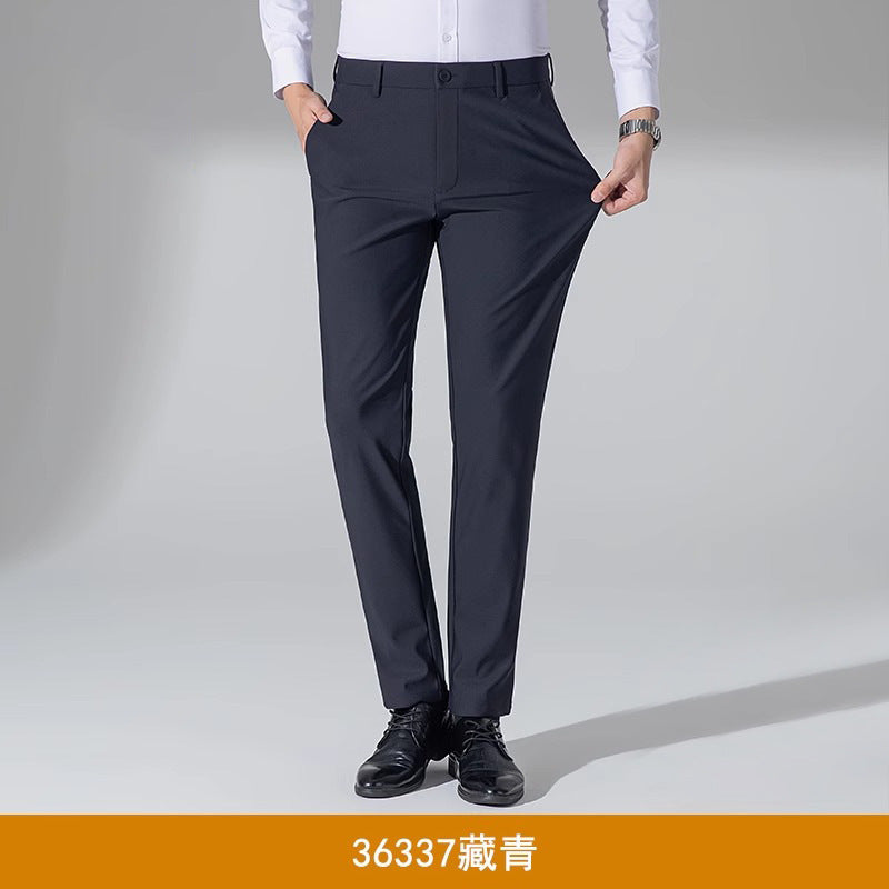Business Pants Men's Casual Pants Summer Ultra-thin Stretch Ice Silk Men's Pants Middle-aged Loose Straight Suit Pants