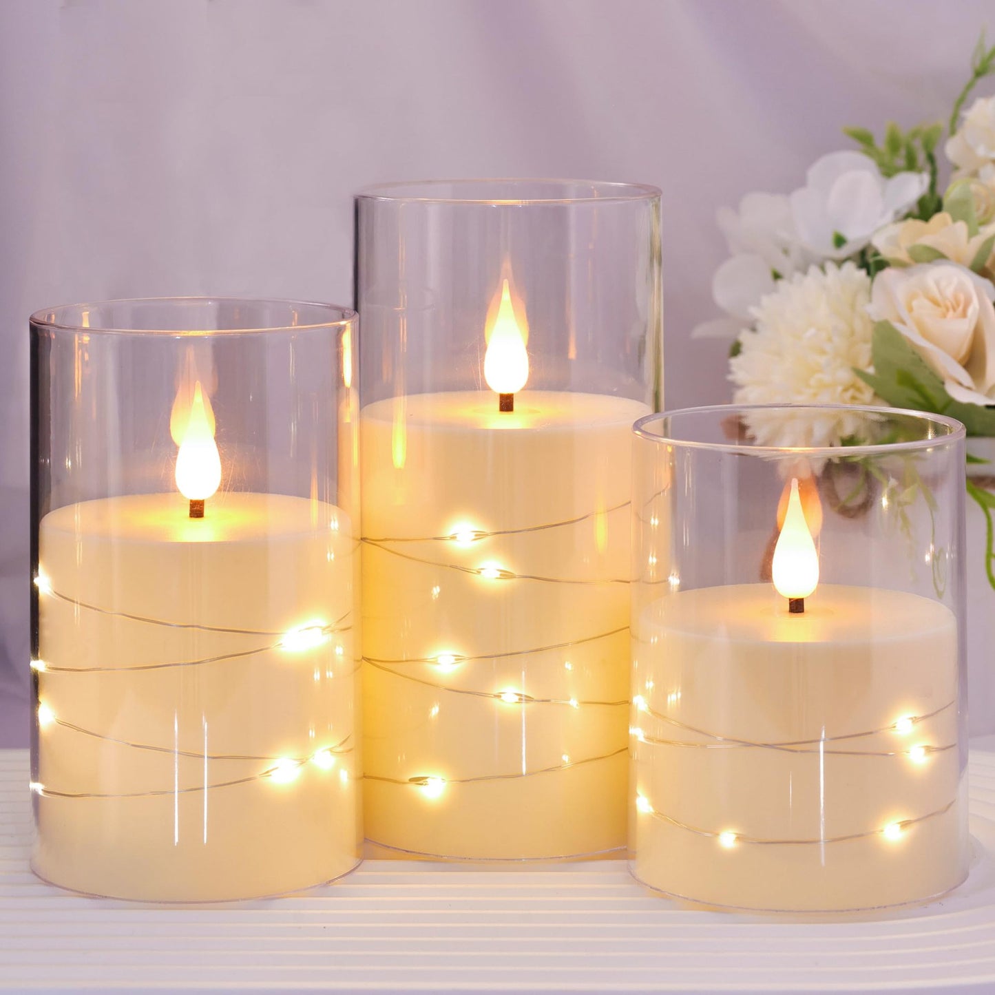 Flameless Candle Battery Powered Candle LED Fairy Light Plexiglass Candle with Remote Control Holiday Candle