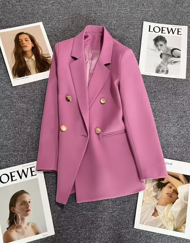 Green Metal Buckle Korean Style 2024 Spring and Autumn New Milk White Suit Jacket Women's Casual All-match High-end Suit