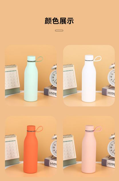 Cross-border American Style Sports Water Cup with Handle Outdoor Thermos 304 Stainless Steel Small Mouth Bottle Sports Frosted Water Bottle