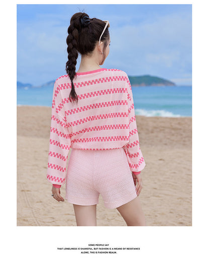 2024 new swimsuit women's split four-piece suit belly covering slimming gathered small chest South Korea ins style Hot Spring