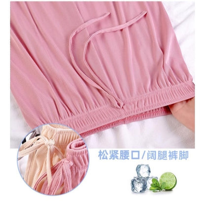 Ice Silk Wide-Leg Pants for Women, Summer Thin High-Waisted Drape Cool Mosquito-Proof Sun-Protective Casual Versatile Floor-Length Straight Pants