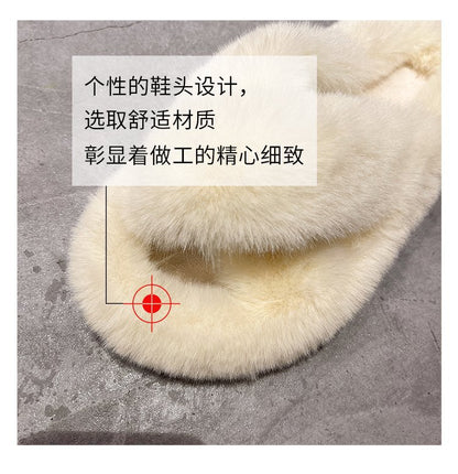 Foreign Trade Furry Slippers for Women 2025 Autumn and Winter New Korean Style Lazy Outer Wear Cross Thick-Soled Open-Toe Slippers for Outer Wear