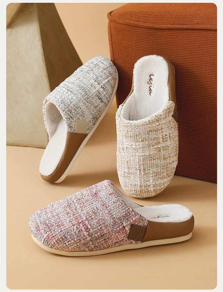 2025 New Cotton Slippers for Women, Retro Chanel Style, Winter Warm Non-Slip Indoor Slippers for Couples, Home Use for Men