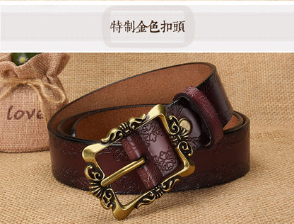 Cross-border European and American Women's Retro Belt Embossed Pattern Pin Buckle Belt Women's Ins Style All-match Simple Casual Pants Belt