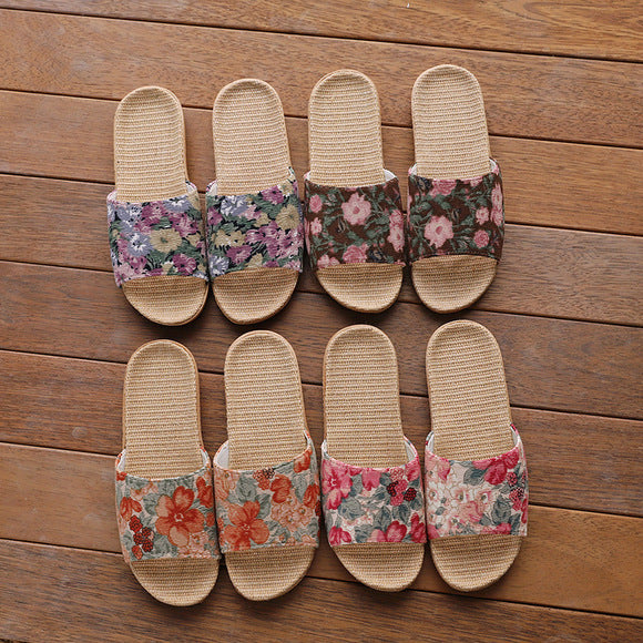 Baotou Spring & Fall Indoor Comfortable and Breathable Linen All Year Round Home Fabric Sandals for Women and Couples Floor Soft Bottom Home