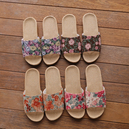 Baotou Spring & Fall Indoor Comfortable and Breathable Linen All Year Round Home Fabric Sandals for Women and Couples Floor Soft Bottom Home