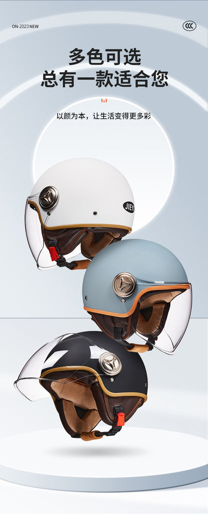 3C Certified Helmet for Women, Electric Vehicle, Men's Motorcycle, All-Season Half Helmet, Winter Warm and Anti-Fog Retro Helmet