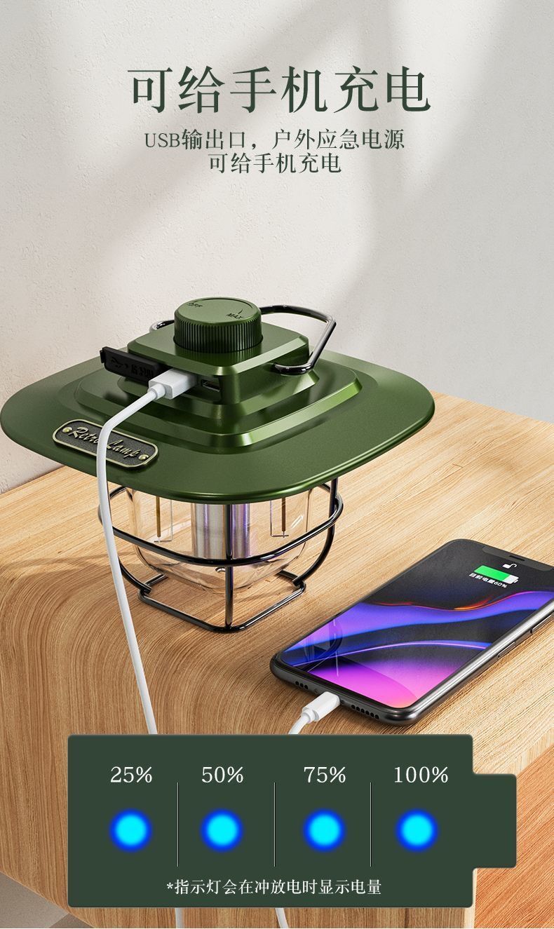 Retro camping light LED ceiling light tent light horse light strong light portable charging portable light multifunctional camping light