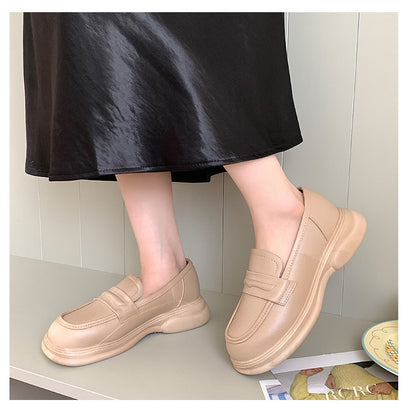 Thick-Soled Loafers British Style Slip-On White Shoes for Women 2025 New Versatile Toe-Toe Shoes Cross-Border Foreign Trade Women's Shoes