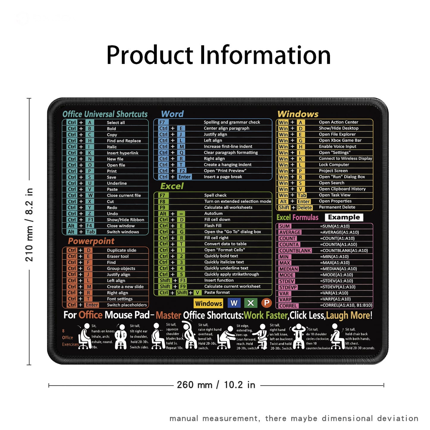 Excel English Shortcut Keys Cross-Border Mouse Pad Customized Ip Office Large Computer Notebook Special Small Table Pad