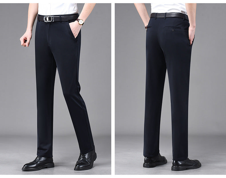 Business Casual Pants Men's Vertical Straight Dress Men's Spring and Summer Loose plus size Non-ironing Long Pants Stretch Pants