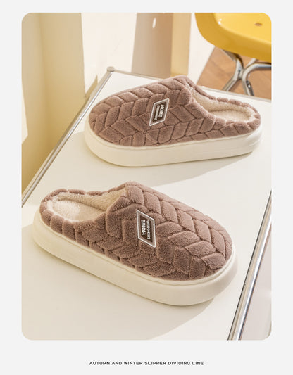 New Cotton Slippers for Women in Autumn and Winter Indoor Home Non-Slip Warm Thick Sole Plus Plush Couple Cotton Slippers for Men