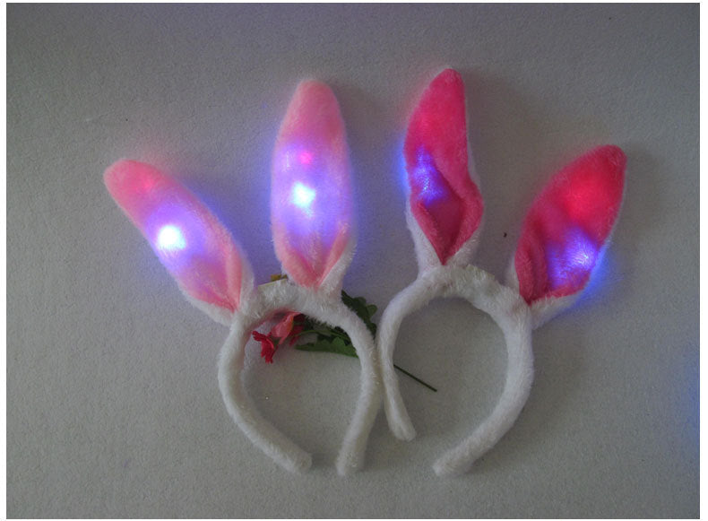 Led Light-Up Plush Bunny Ears Headband for Kids with Light-Up Hair Clip Decoration for Party Performance Props Styling