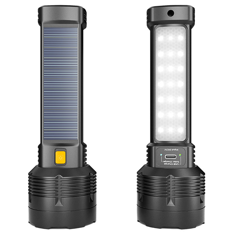 Strong solar flashlight super bright outdoor explosive long endurance with charging portable handheld 100,000 lumns light